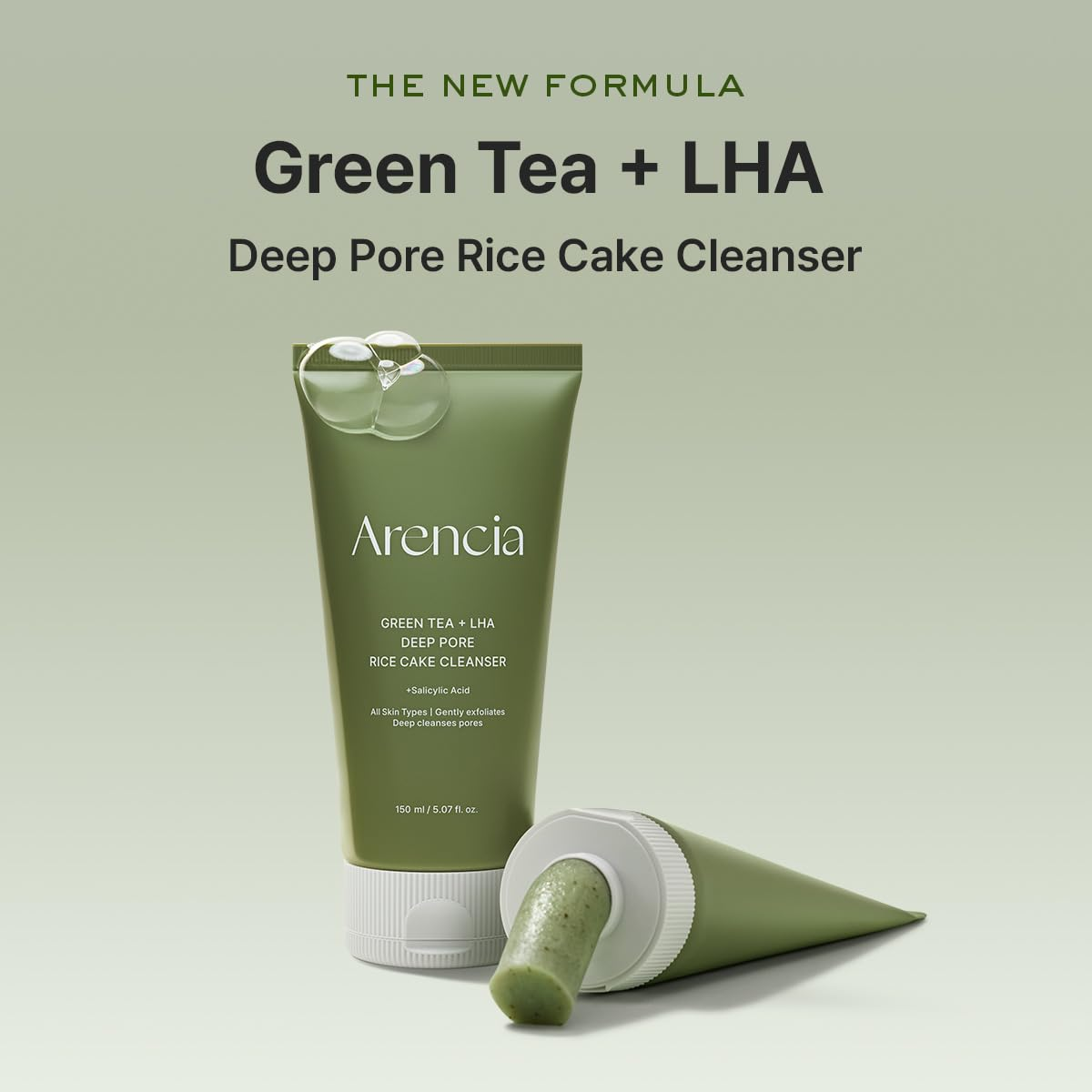 Arencia Green Tea + LHA Deep Pore Rice Cake Cleanser 150mL