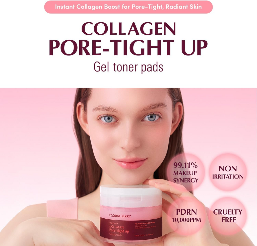 EQQUALBERRY Collagen Pore-Tight Up Gel Toner Pads 140mL (60 Pads)
