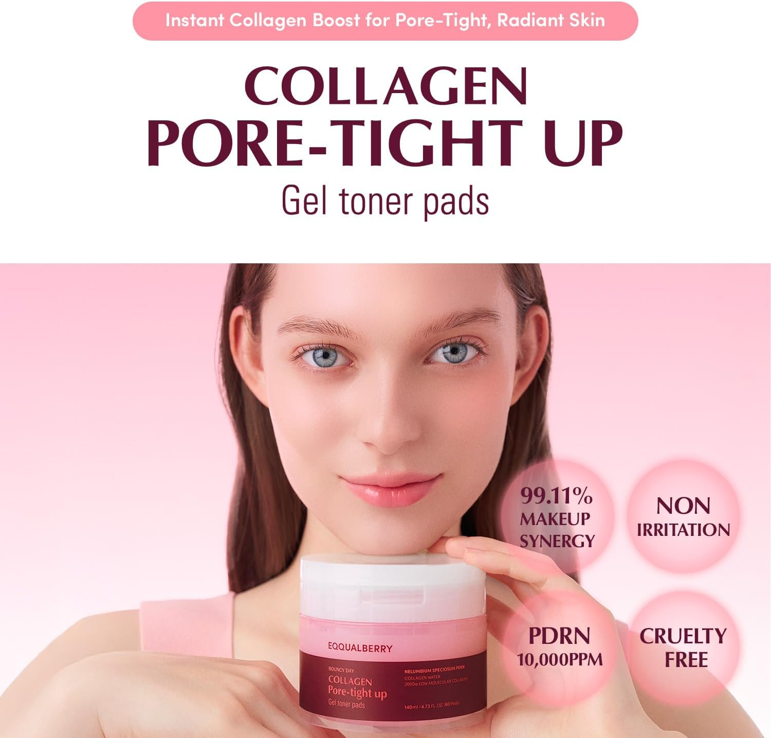 EQQUALBERRY Collagen Pore-Tight Up Gel Toner Pads 140mL (60 Pads)