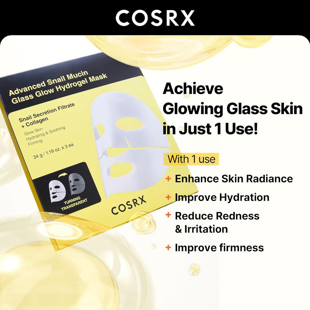 COSRX Advanced Snail Mucin Glass Glow Hydrogel Face Masks 3ea
