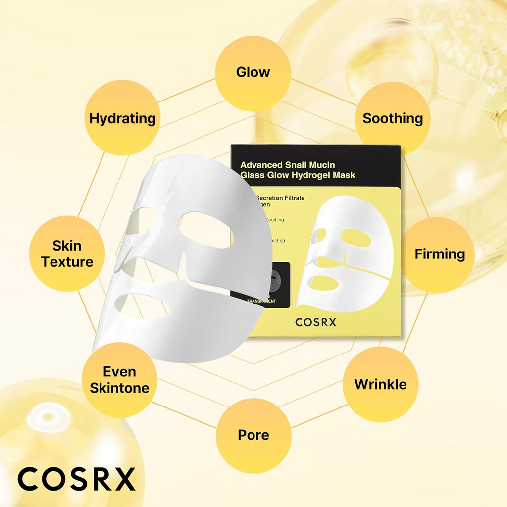 COSRX Advanced Snail Mucin Glass Glow Hydrogel Face Masks 3ea