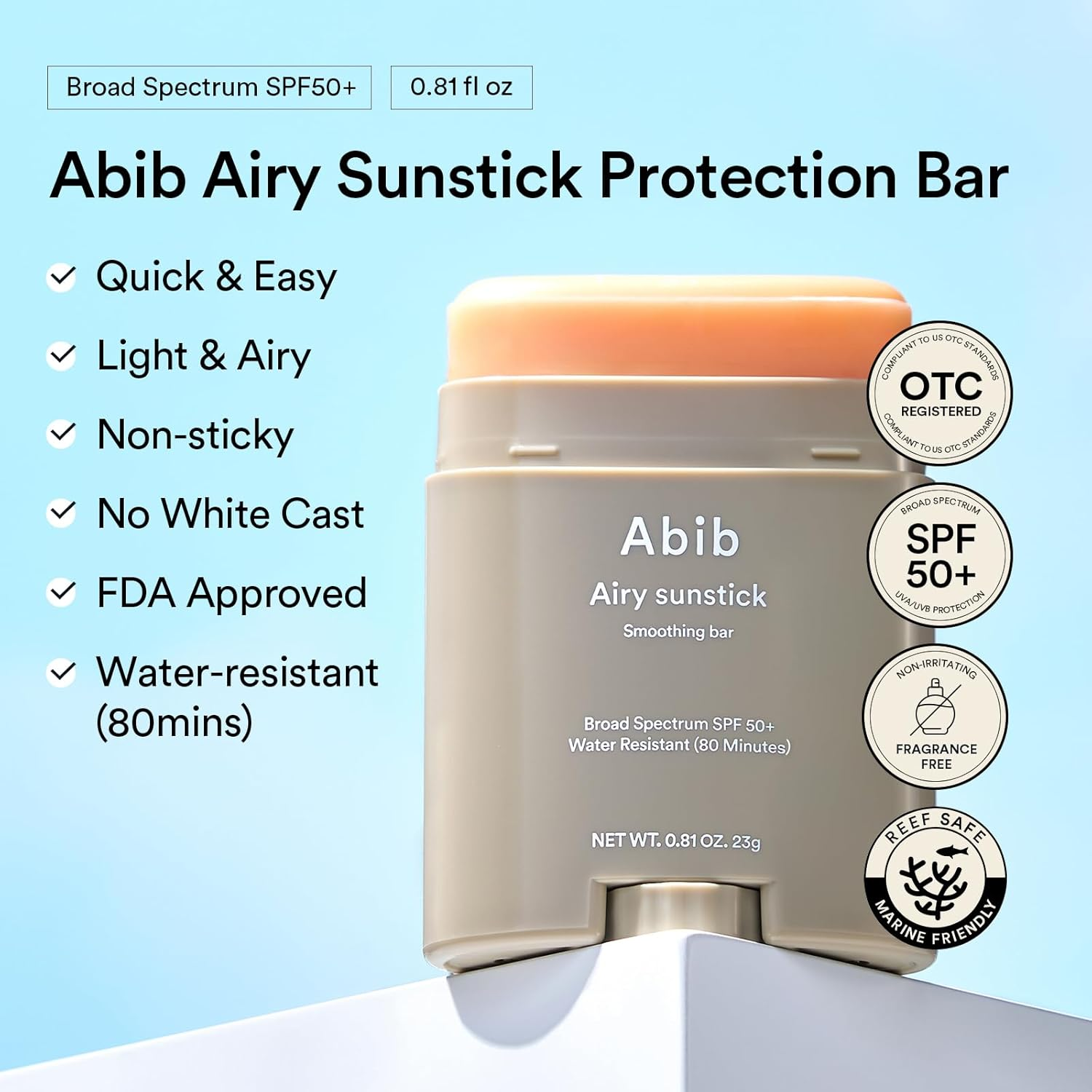 Abib Airy Sunstick Smoothing Bar Broad Spectrum SPF50+ 23 g