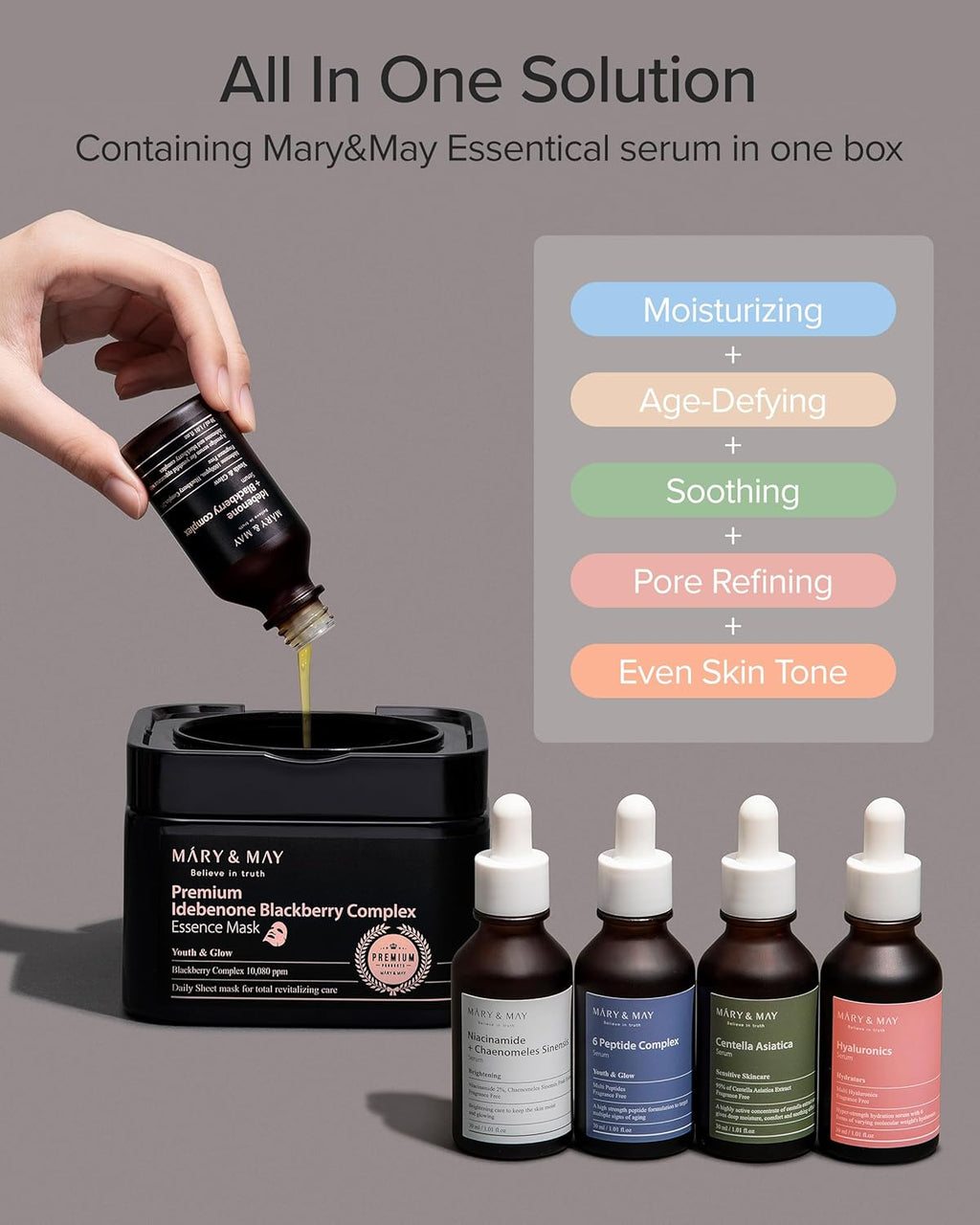 Mary & May Premium Idebenone Blackberry Complex Essence Mask 20 Sheets 250g