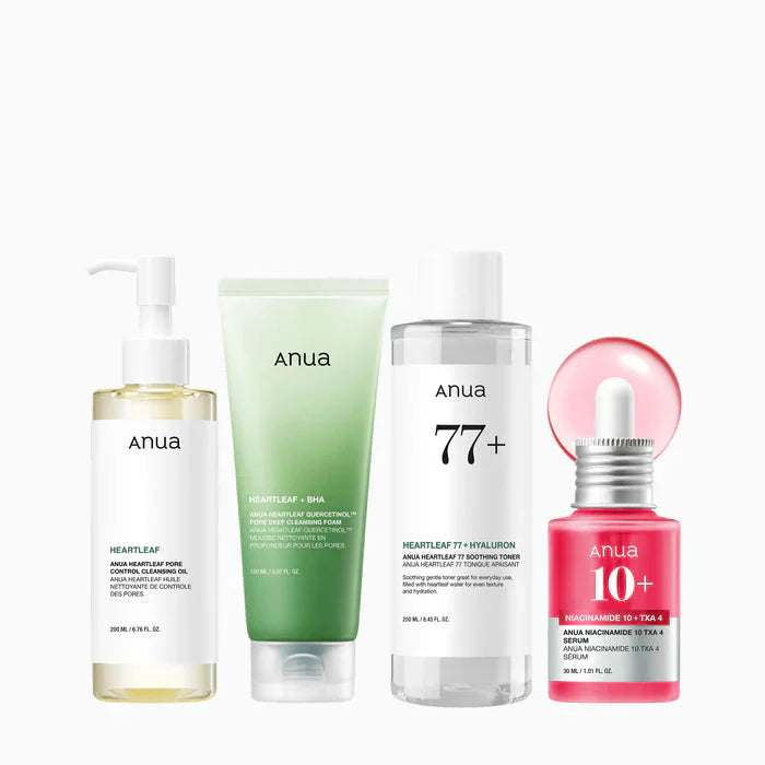 Anua Glass Skin Essential Set, Your 4-Step Routine to Radiant, Poreless Skin | Full-Size Kit